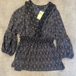 Max Edition Black Floral 3/4 Sleeve Blouse Size S NWT